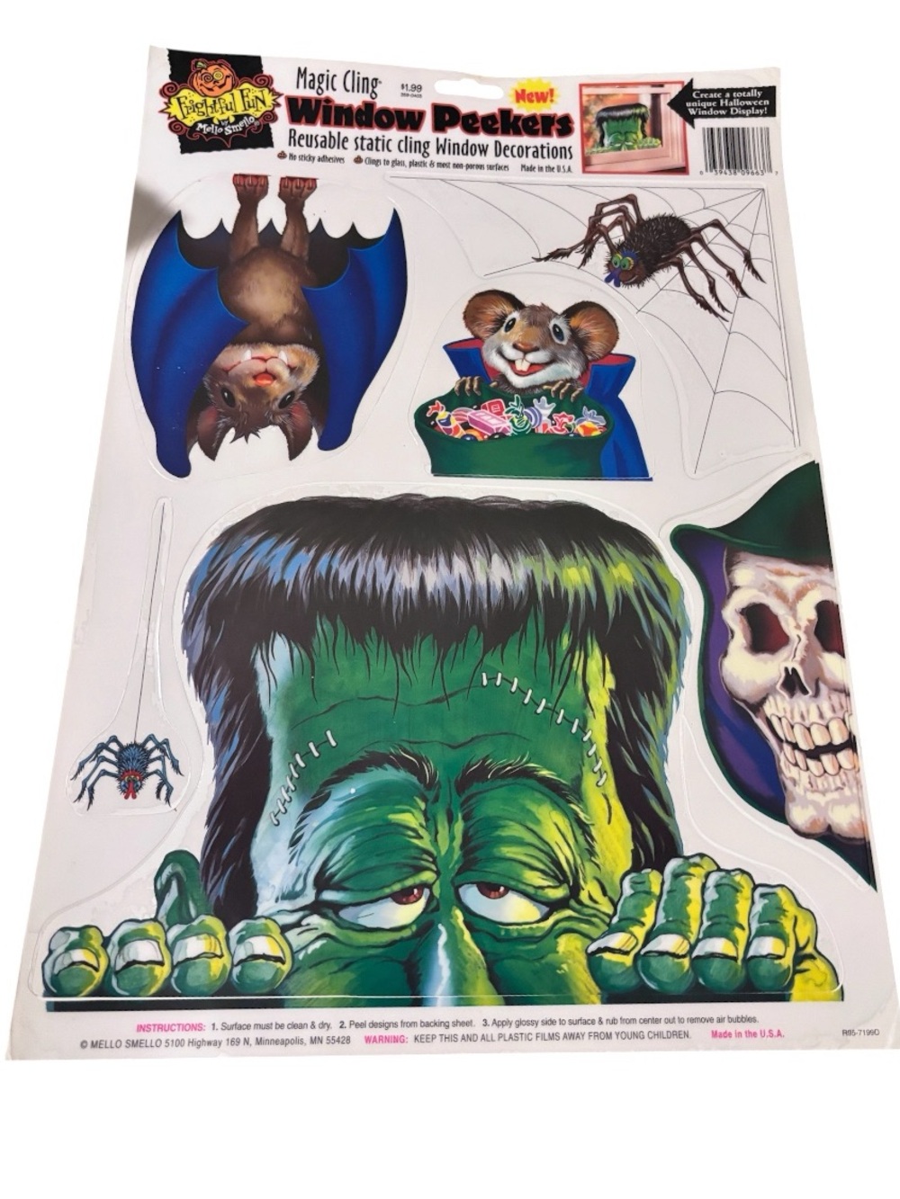 Vintage 1990s Mello Smello "Frightful Fun" Magic Cling Window Peekers